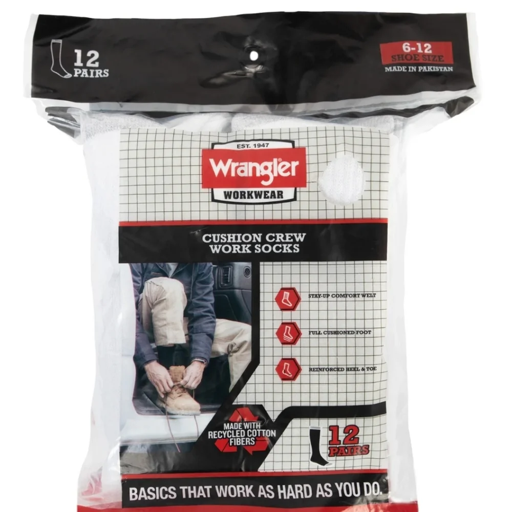 Wrangler White Casual Socks Comfortable Durable - 12 Pairs